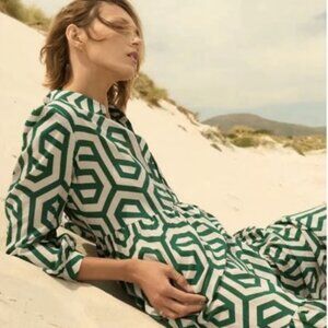 Zara Karen Green Geo Midi Dress L